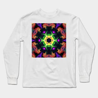 Psychedelic Kaleidoscope Flower Green Purple and Orange Long Sleeve T-Shirt